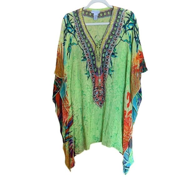 Soft Surroundings Small Medium Embellished Bohemian Boho Chic Sheer Kaftan Top - Picture 1 of 6